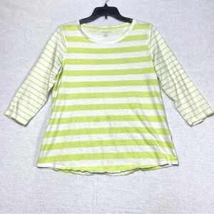 Sonoma Shirt Womens L Green White Striped Crew Neck 3/4 Sleeves Casual TShirt